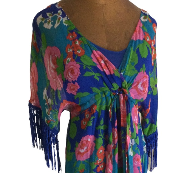 Ella Moss Dresses Ella Moss Floral Maxi Dress With Fringe Detail On